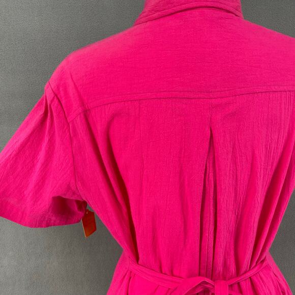 Vtg 80s 90s Two Potato Button Down Tie Back Short Sleeve Maxi Dress S Pink NOS - Picture 7 of 16